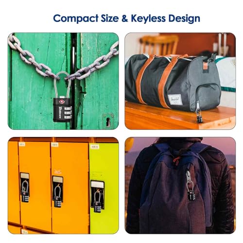 4 Pack TSA Approved Luggage Locks, Combination Travel Cable Lock, 3-Digit Waterproof Padlock, Zinc Alloy Outdoor Keyless Resettable Lock for Travel, Lockers, Bags, Backpack, Gym, Gate-by BRILLIRARE - color: 4 Pack