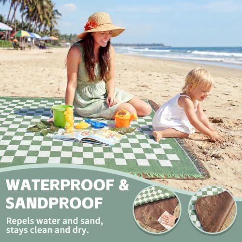 RYCHIC 2 in 1 Extra Large Outdoor Rug Picnic Blanket Camping Mat Lightweight Oversized Giant Turkish Boho Beach Mexican Serape Cobijas Mexicanas para Mesa Park Stadium Outside Festival Grass Hammock - color: Checkered Red