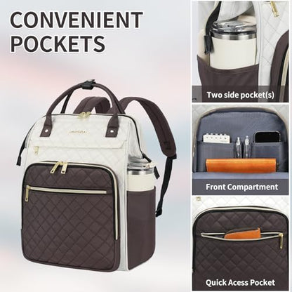 EMPSIGN 17 Inch Laptop Backpack for Women, Beige-Coffee - color: Beige/Coffee