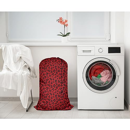 Swono Red Leopard Pattern Laundry Bag Large Heavy Duty Laundry Backpack with Adjustable Drawstring Closure Animal Print Panther Wildlife Laundry Hamper for Traveling Dirty Clothes Organizer - color: Red Leopard Pattern