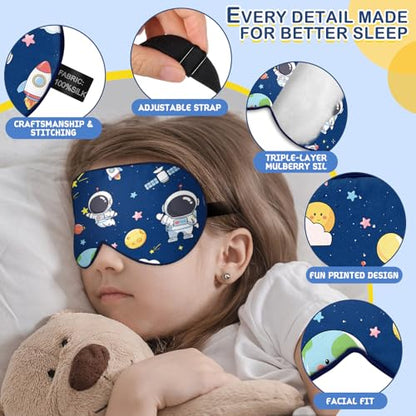Kids Silk Sleep Mask, 100% Mulberry Silk Eye Mask with Adjustable Strap - color: Space Style