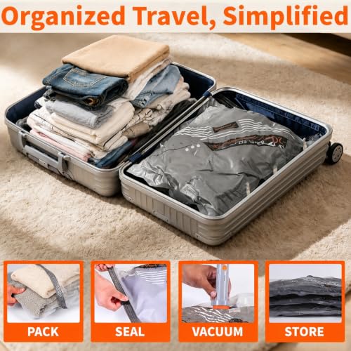 15 Pack Vacuum Bags for Travel with Rechargeable Wireless Air Pump, Space Saver Bags for Clothes, Compression Seal Packing Bags for Luggage Suitcase, Carry-on Size with Small Storage Pouch - size: 15 Combc