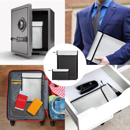 Fireproof Waterproof Document Bag Upgraded Two Pockets - 4200℉ Protection - color: Grey