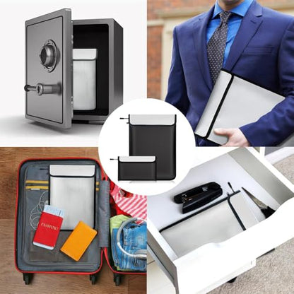 Fireproof Waterproof Document Bag Upgraded Two Pockets - 4200℉ Protection - color: Grey