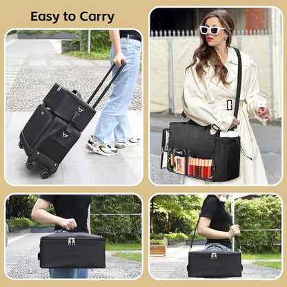 TANTO Rolling Makeup Bag, Pro Makeup Artist Bag with 7 Pouch & Tote Bag - color: 03-Black（3 in 1）