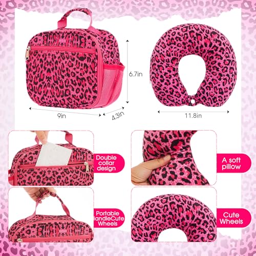 Redbaker 6 Pcs Kids Luggage Set, 17 Inch, Pink Leopard Print - color: Hot Pink