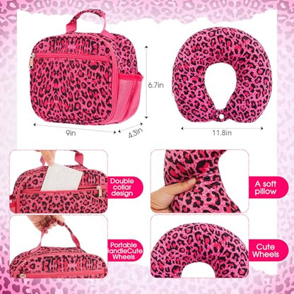 Redbaker 6 Pcs Kids Luggage Set, 17 Inch, Pink Leopard Print - color: Hot Pink