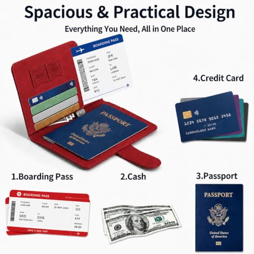 Passport Holder, RFID Blocking Travel Wallet, PU Leather, Red - color: Red#PP