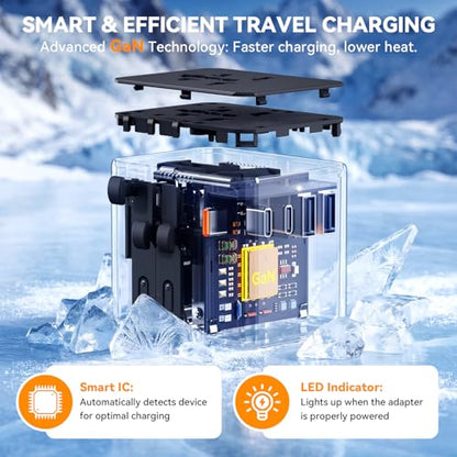 Auxmir Universal Travel Adapter, 45W PD Fast Charging Travel Plug Adapter - color: Black