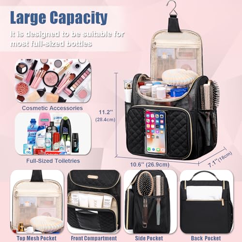 Otevan Large Toiletry Bag for Women Men,Quick Dry Hanging Toiletry Bag - color: Black