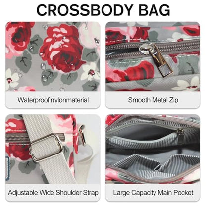 Cross body Bags for Women Lightweight Mini Crossbody Bags Everyday Bag Small Purses Travel Shoulder Bag Ladies Handbags - color: Beige Rose