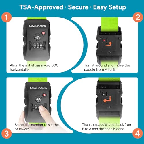 Travel Inspira 2 Pack Luggage Straps for Suitcases with TSA Lock - color: Apple Green