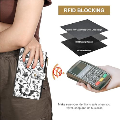 Travelambo RFID Wallet Women Large Size Bifold Multi Card Wallet Case with Zipper Pocke Credit Card Holder for Women - color: Black Bat