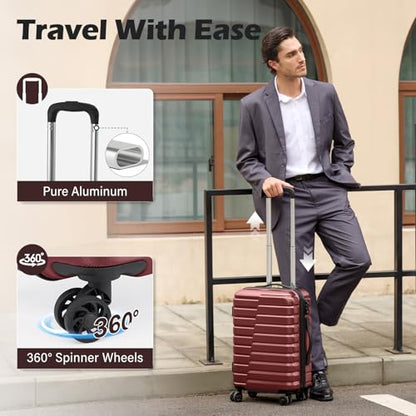 Coolife Lightweight Luggage with TSA Lock,Carry On Wine Red - color: Wine Red, size: Small(20in)