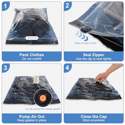 Vacuum Seal Bags for Travel with Pump - 12 Pack Luggage Vacuum Bags