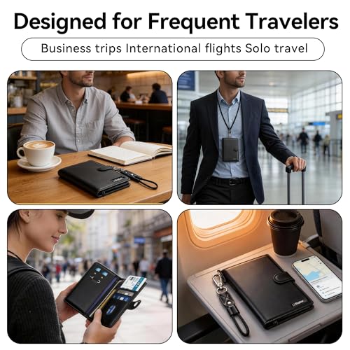 Trackable Passport Holder for Travel, RFID Blocking Wallet, Black - color: Black