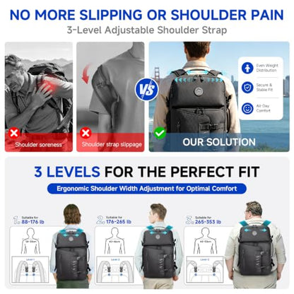 SWICKY Travel Backpack for Men, 40L Carry On Backpack Flight Approved - color: Black, size: Large-40L