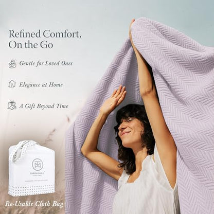 Threadmill Luxury 100% Cotton King Herringbone Blanket, Lilac - color: Lilac, size: King (106" x 92")