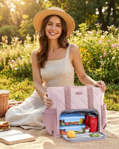 Bagstellar Lunch Tote Bag for Women, 3 in 1 Work Bag with Lunch Compartment - color: Pink