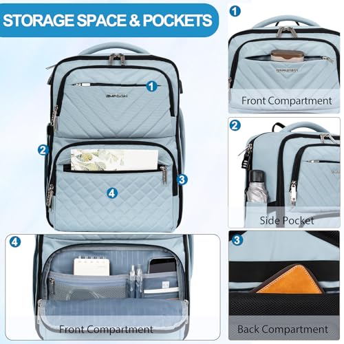 EMPSIGN Travel Backpack Women, Large Carry On Backpack 17 inch, Light Blue - color: Light Blue, size: 17 Inch