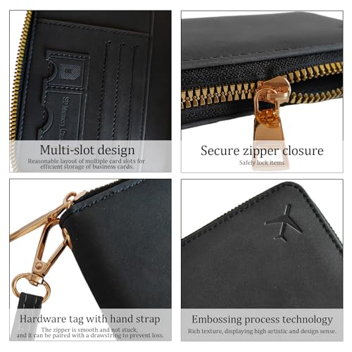 Passport Holder for Travel Wallet,RFID Detachable Wrist Strap Wallet - color: Black