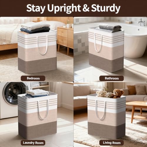 WOWBOX 2 Pack Laundry Baskets, Collapsible Dirty Clothes Laundry Hampers - color: Khaki, size: 100L