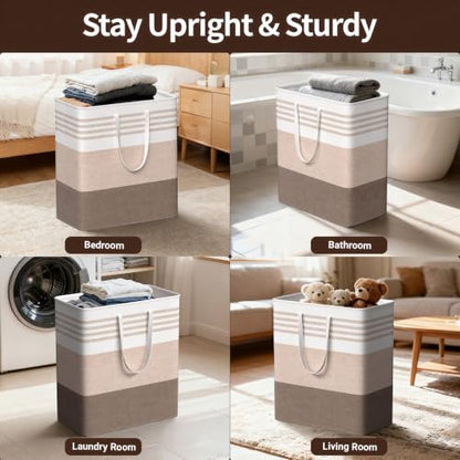 WOWBOX 2 Pack Laundry Baskets, Collapsible Dirty Clothes Laundry Hampers - color: Khaki, size: 100L
