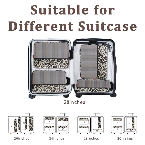 U+U 4 Set Compression Packing Cubes, Travel Organizers (Leopard) - color: Leopard-02, size: 4 Set