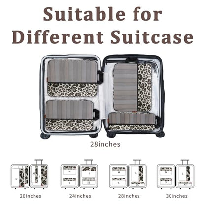 U+U 4 Set Compression Packing Cubes, Travel Organizers (Leopard) - color: Leopard-02, size: 4 Set
