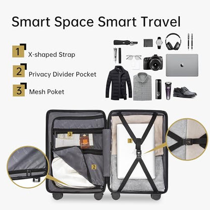 Hulsin 20 Inch Carry On Luggage 22x14x9 Airline Approved Hardside Suitcase - color: Black