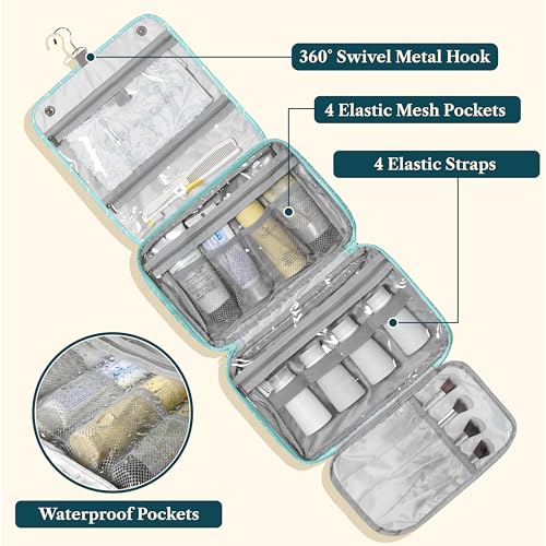 PAVILIA Hanging Toiletry Bag for Women, Travel Cosmetic Organizer, Teal - color: Teal Chevron