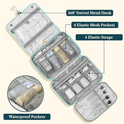 PAVILIA Hanging Toiletry Bag for Women, Travel Cosmetic Organizer, Teal - color: Teal Chevron