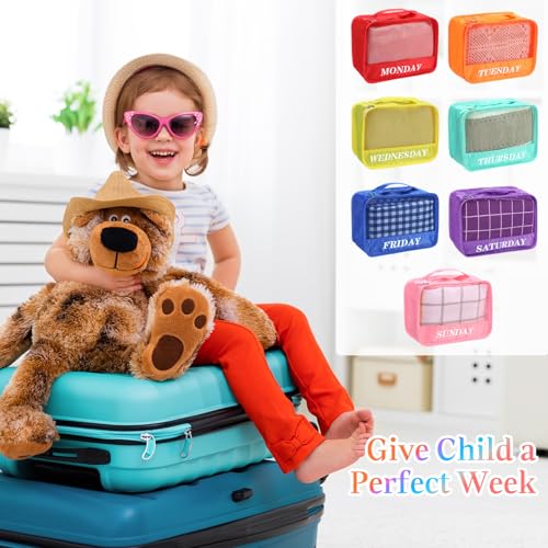 15 Pcs Day of Week Packing Cubes Travel Kids, 9x7x3inch, Rainbow - color: Rainbow, size: 9x7x3inch