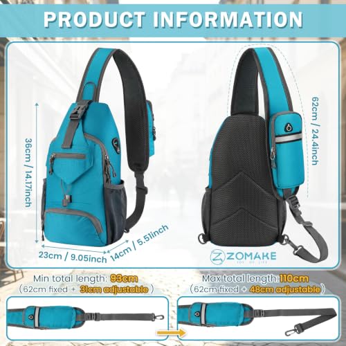 ZOMAKE Sling Bag, Cross Body Bag Shoulder Bag Anti-Theft(Lake Blue) - color: Lake Blue