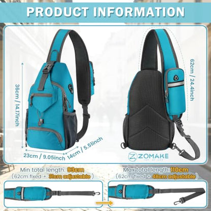 ZOMAKE Sling Bag, Cross Body Bag Shoulder Bag Anti-Theft(Lake Blue) - color: Lake Blue