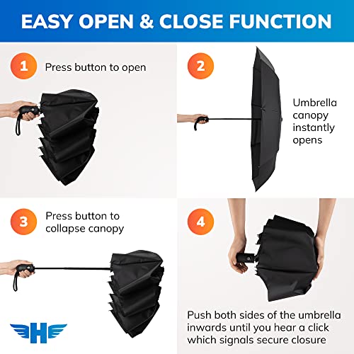 HERO Windproof Travel Umbrella – Premium Auto Open/Close, Lightweight, Compact, Portable Umbrella with 2-Person Coverage for Travel – Fits Easily in a Purse or Backpack - color: Black