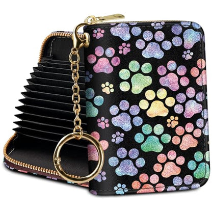 Yonlevres Credit Card Holder RFID Small Wallet Women Keychain Zipper - color: Dog Paw