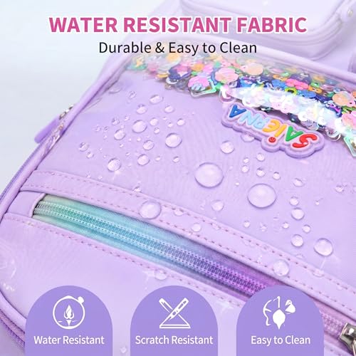 Girls Backpack Set 3PCS Ages 6-12, Kids School Backpack - color: Purple Sequin