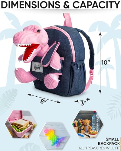 Naturally KIDS Toddler Backpack w. Plush Pink Dinosaur Toy, Kids Gift 2-5 - color: 02 Dinosaur Pink, size: Small