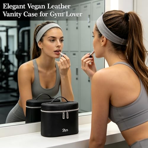 BOYATU Makeup Bag Vanity Case: Vegan Leather Cosmetic Bag for Women - color: 02 Black