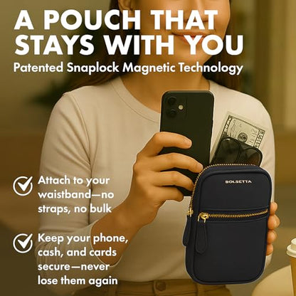 Magnetic Hip Pouch - RFID Blocking Pouch and Key Fob Protector - Zippered Pocket, Magnetic Snaplock Attachment - Lightweight Travel Wallet, Hip Bag for Concerts and Daily Errands - Black - color: Black