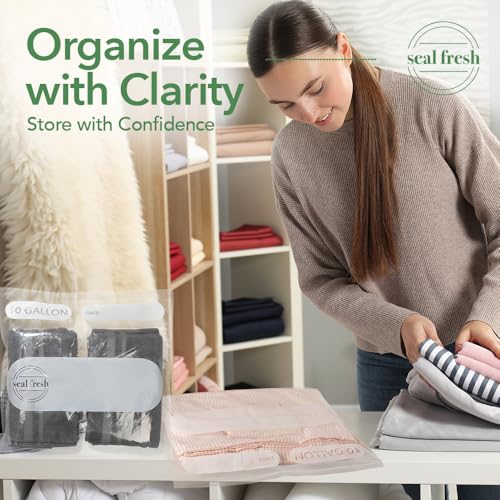 Seal Fresh 10 Gallon Large Plastic Storage Bags - 24 x 24 Inch (30 Count) - Reusable Write-On XXL Extra Large Big Oversized Clear Jumbo Zip Top Bags with Sealable Zipper for Clothes, Travel, Moving - size: 10 Gallon - 30 Pack
