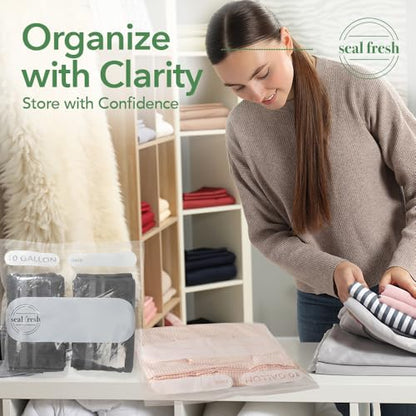 Seal Fresh 10 Gallon Large Plastic Storage Bags - 24 x 24 Inch (30 Count) - Reusable Write-On XXL Extra Large Big Oversized Clear Jumbo Zip Top Bags with Sealable Zipper for Clothes, Travel, Moving - size: 10 Gallon - 30 Pack