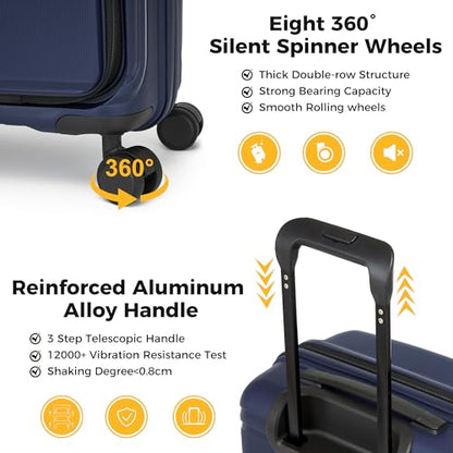 20-Inch Hardside Carry On Luggage Laptop Compartment, Expendable Suitcase - color: Dark Blue