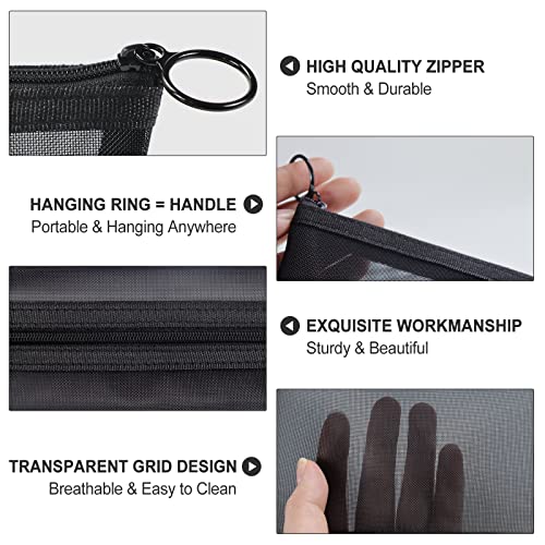 Aosbos 3-Pack Mesh Cosmetic Bag Set - Travel/On-The-Go Makeup Storage, Zipper Closure Small Pouch - color: Black