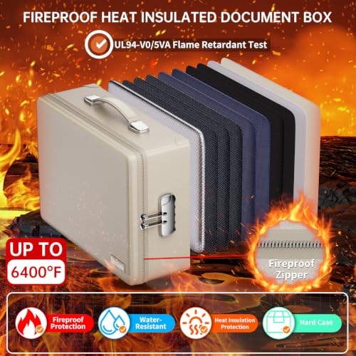 DocSafe 6400°F Fireproof Document Box with Lock, 10 Layers Heat Insulated - color: Beige