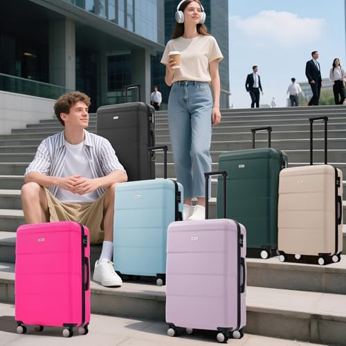 Merax Luggage Set, 3 Piece Hardcase Luggage with Double Spinner Wheels | Carry on Suitcase Airline Approved,20+24+28 inch,Light Pink - color: Light Pink, style: Luggage-20/24/28