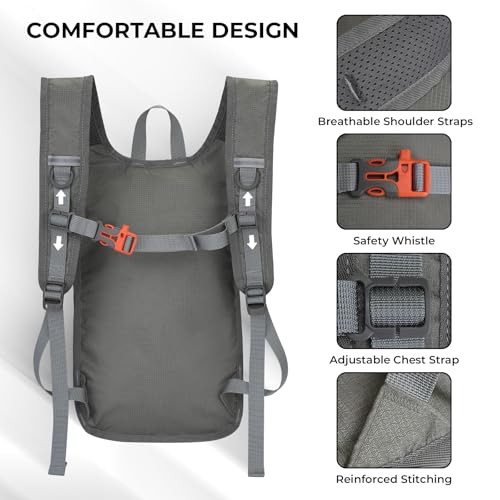 Small Hiking Backpack 13L Lightweight Foldable Travel Daypack for Men Women - color: Light Grey