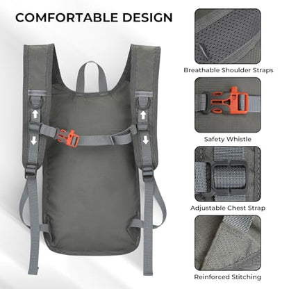 Small Hiking Backpack 13L Lightweight Foldable Travel Daypack for Men Women - color: Light Grey