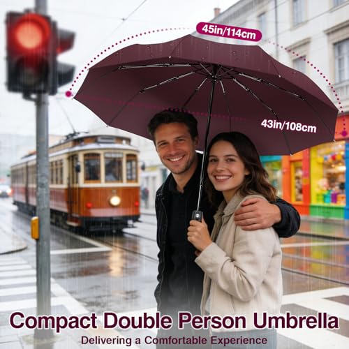 ZOMAKE Travel Umbrella Compact - 10 Ribs Portable Collapsible Umbrellas for Rain Windproof - Paraguas Automatic Small Folding Umbrella Lightweight Packable Umbrella for Women Men - color: Burgundy